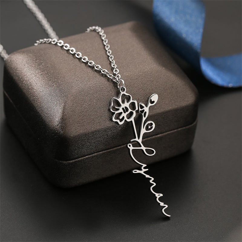 New Flower Name Letter Necklace Stainless Steel Pendant