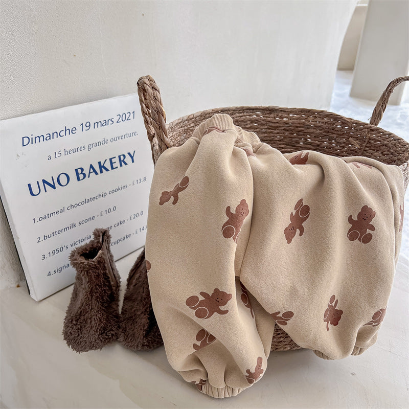 Boys And Girls Bear Full Print Thermal Workout Pants