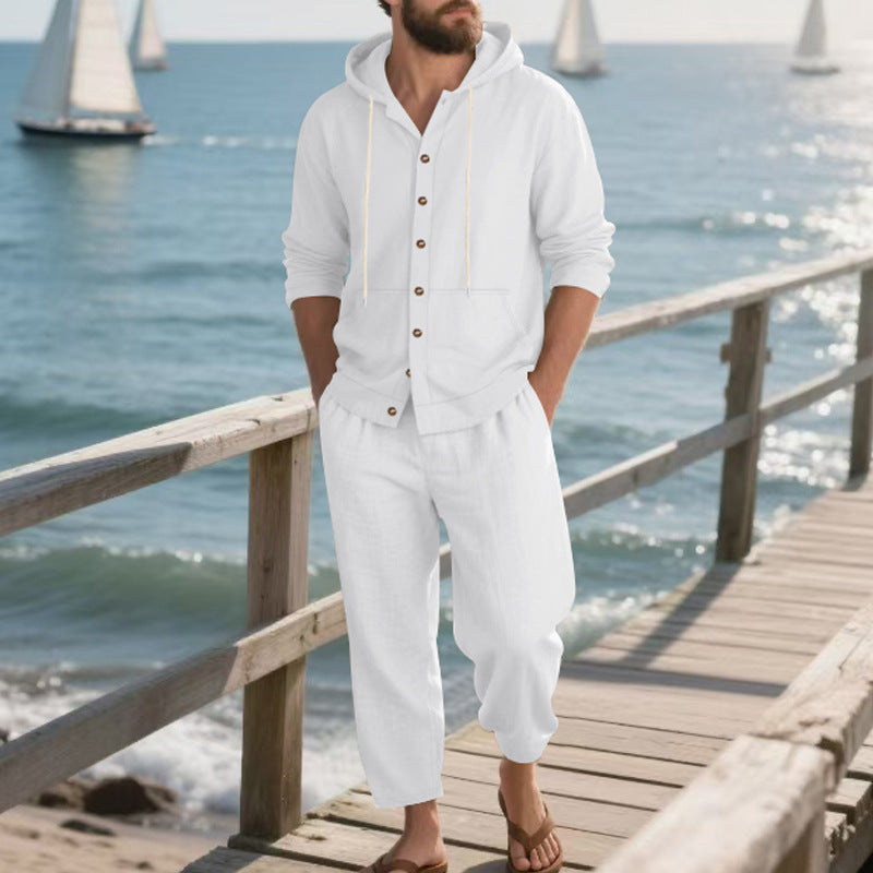 Hooded Long-sleeved Shirt Trousers Casual Suit Men