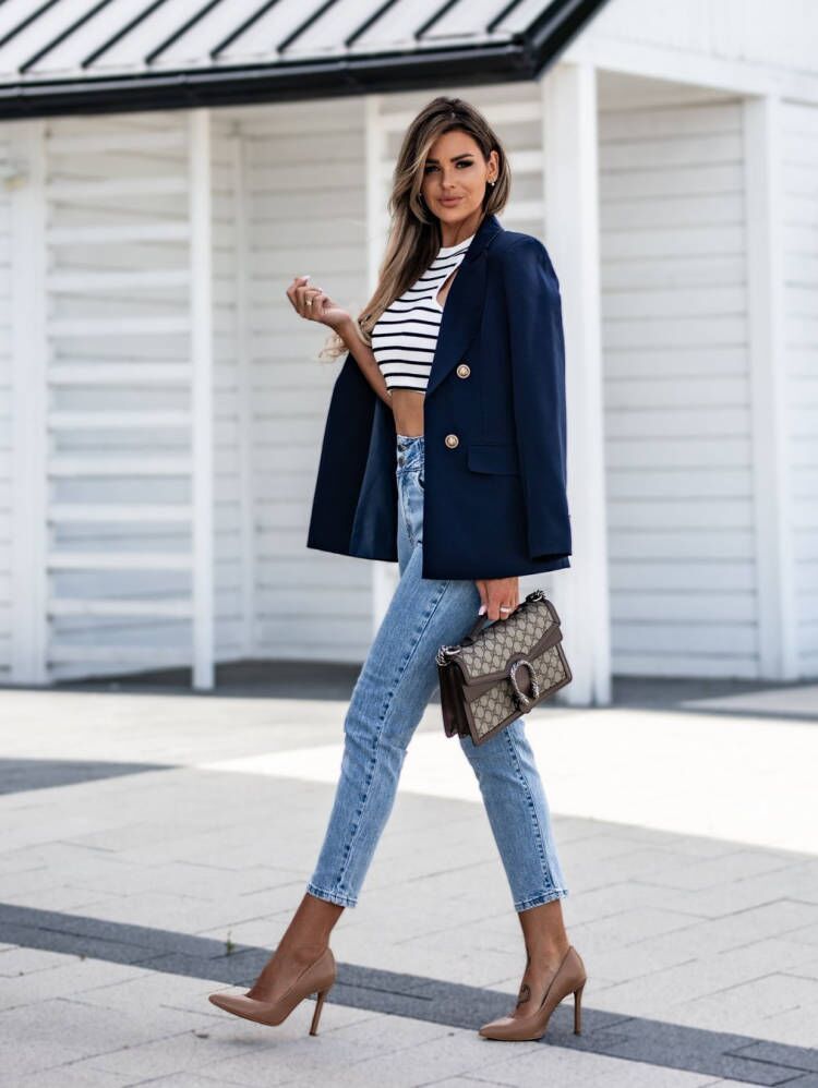 Women's Solid Color Double Breasted Fashion Blazer Top