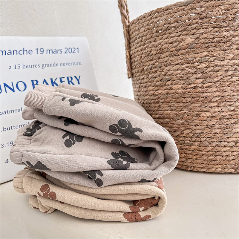 Boys And Girls Bear Full Print Thermal Workout Pants