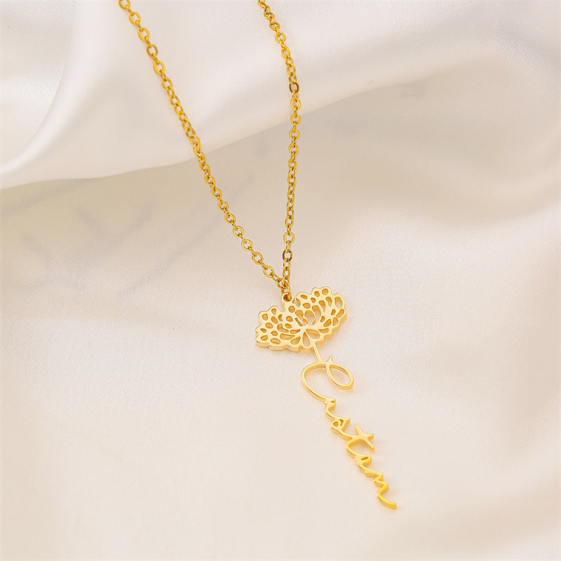 New Flower Name Letter Necklace Stainless Steel Pendant