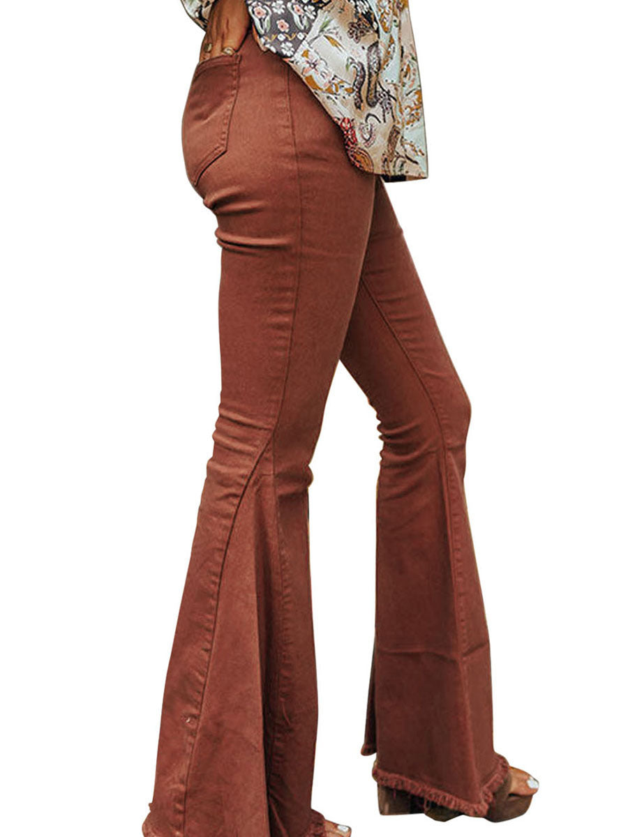 Solid Color Pocket Button High Waist Jeans