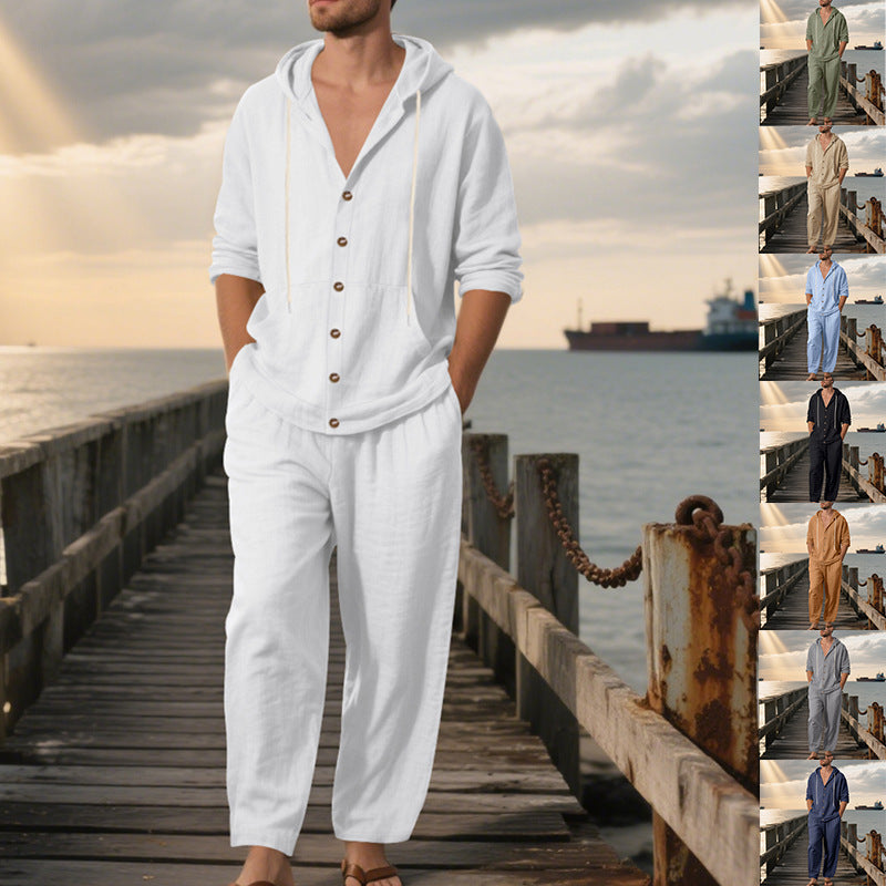 Hooded Long-sleeved Shirt Trousers Casual Suit Men