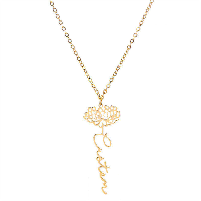 New Flower Name Letter Necklace Stainless Steel Pendant