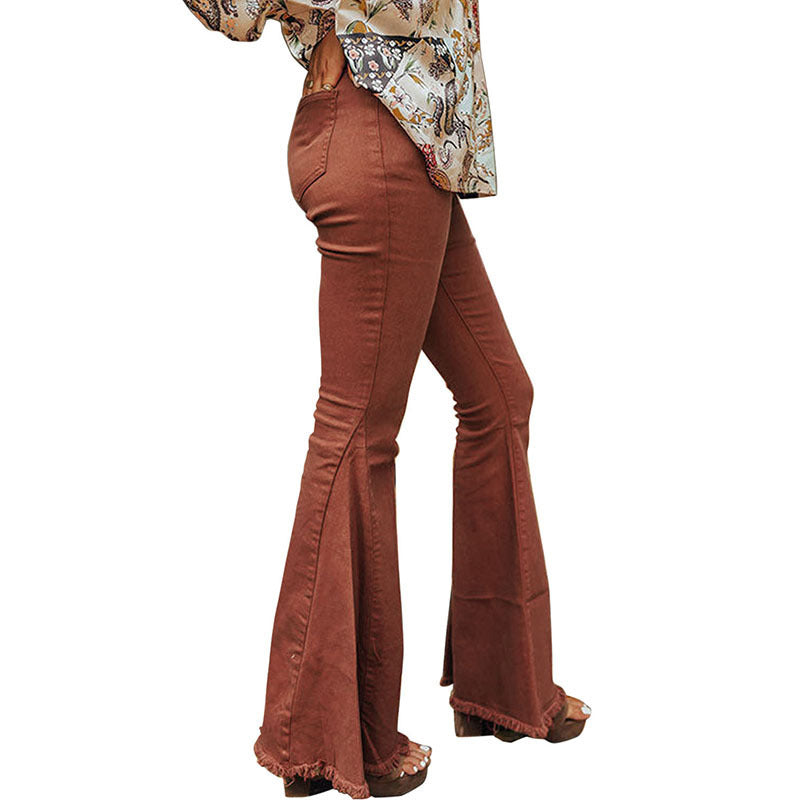 Solid Color Pocket Button High Waist Jeans