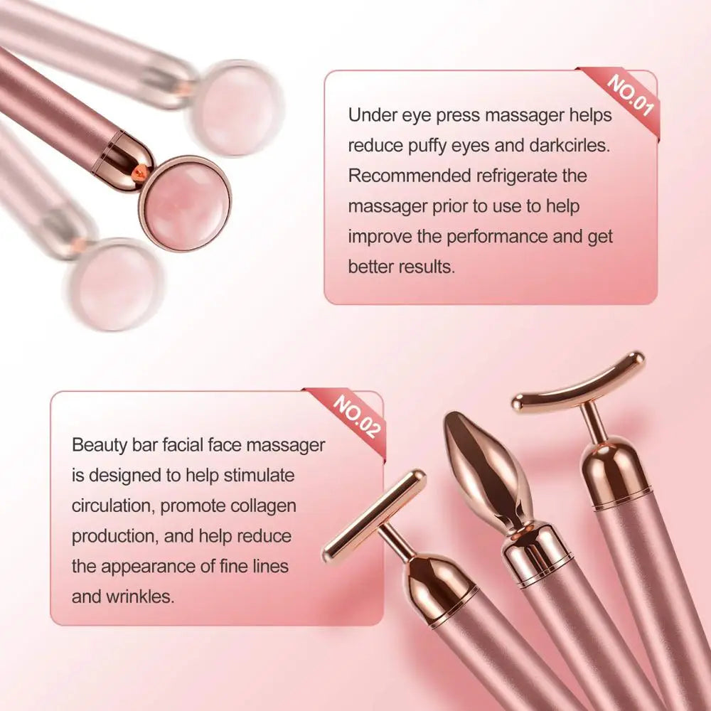 4 in 1 Vibrating Rose Quartz Roller Face Roller Eye Massager
