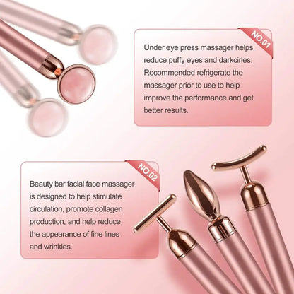 4 in 1 Vibrating Rose Quartz Roller Face Roller Eye Massager