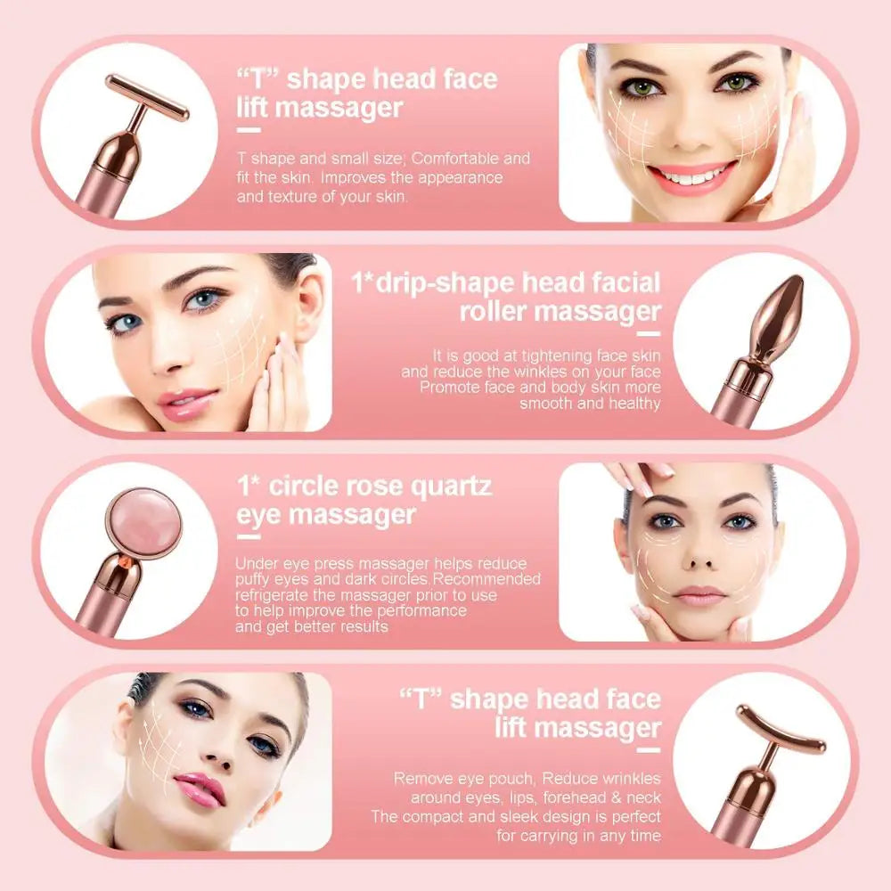4 in 1 Vibrating Rose Quartz Roller Face Roller Eye Massager