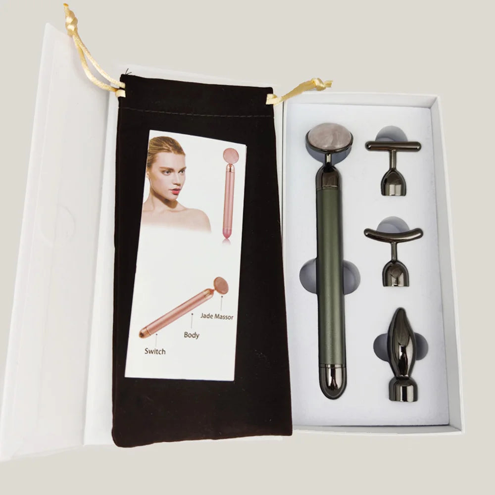 4 in 1 Vibrating Rose Quartz Roller Face Roller Eye Massager