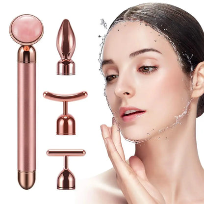 4 in 1 Vibrating Rose Quartz Roller Face Roller Eye Massager