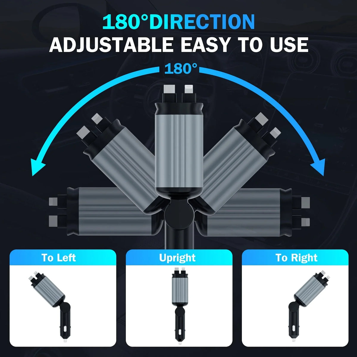 4-in-1 Retractable Car Charger with Starry Light
