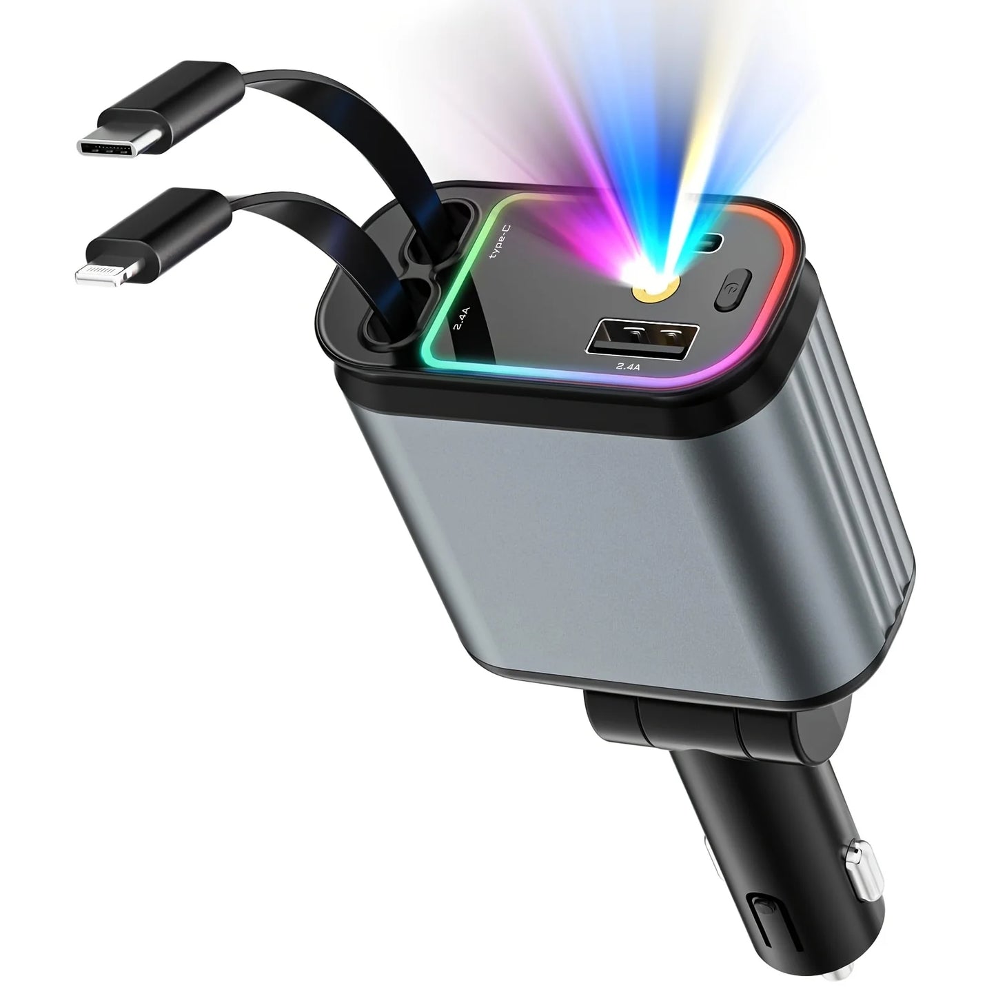 4-in-1 Retractable Car Charger with Starry Light