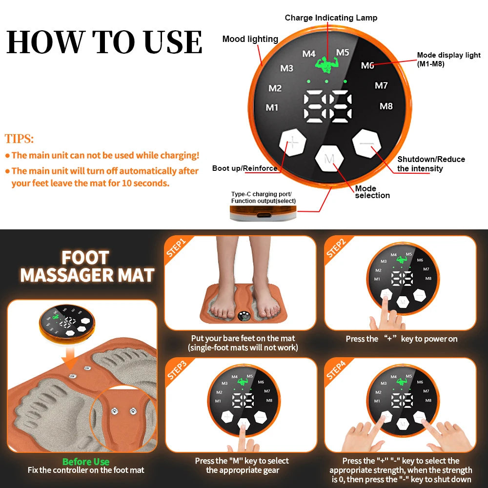 3D Foldable Foot Massager Pad with Calf Massage Mat 8 Modes