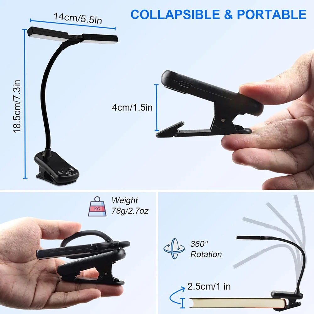 USB Rechargeable LED Clip-On Book Light