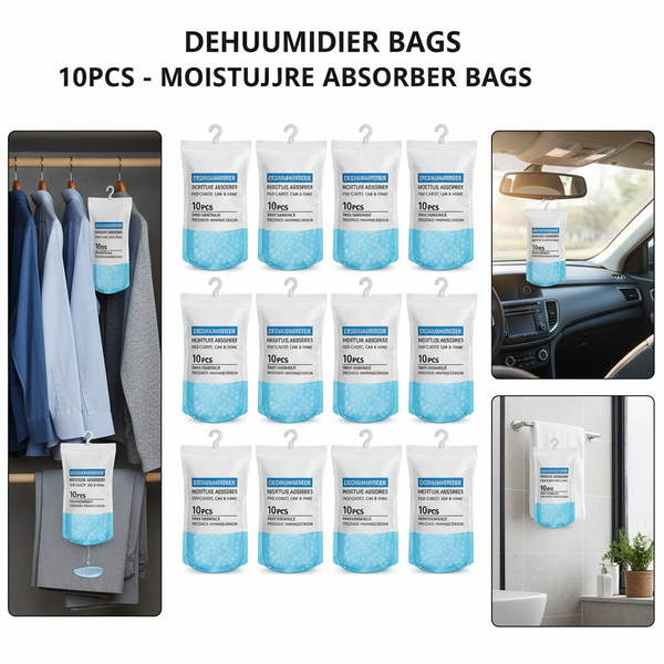 Dehumidifier Bags 10pcs - Moisture Absorber Bags for Closet, Car & Home