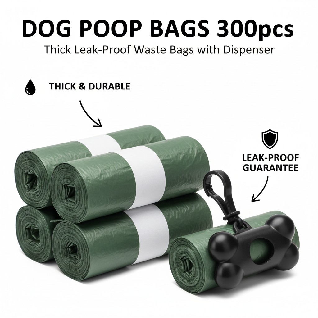 Dog Poop Bags 300pcs - Thick Leak-Proof Waste Bags with Dispenser