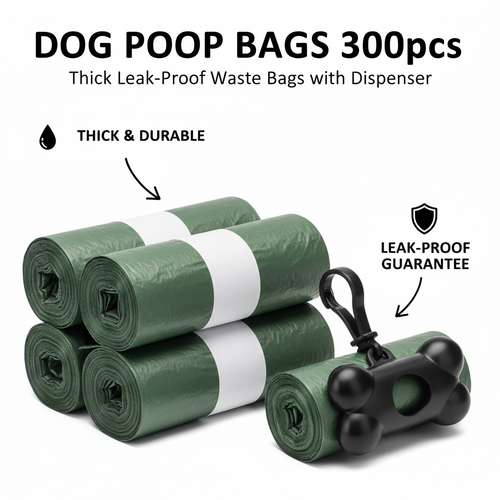 Dog Poop Bags 300pcs - Thick Leak-Proof Waste Bags with Dispenser