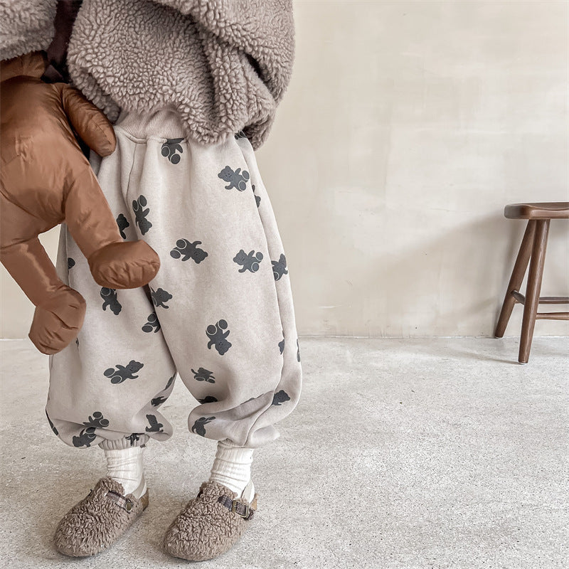 Boys And Girls Bear Full Print Thermal Workout Pants