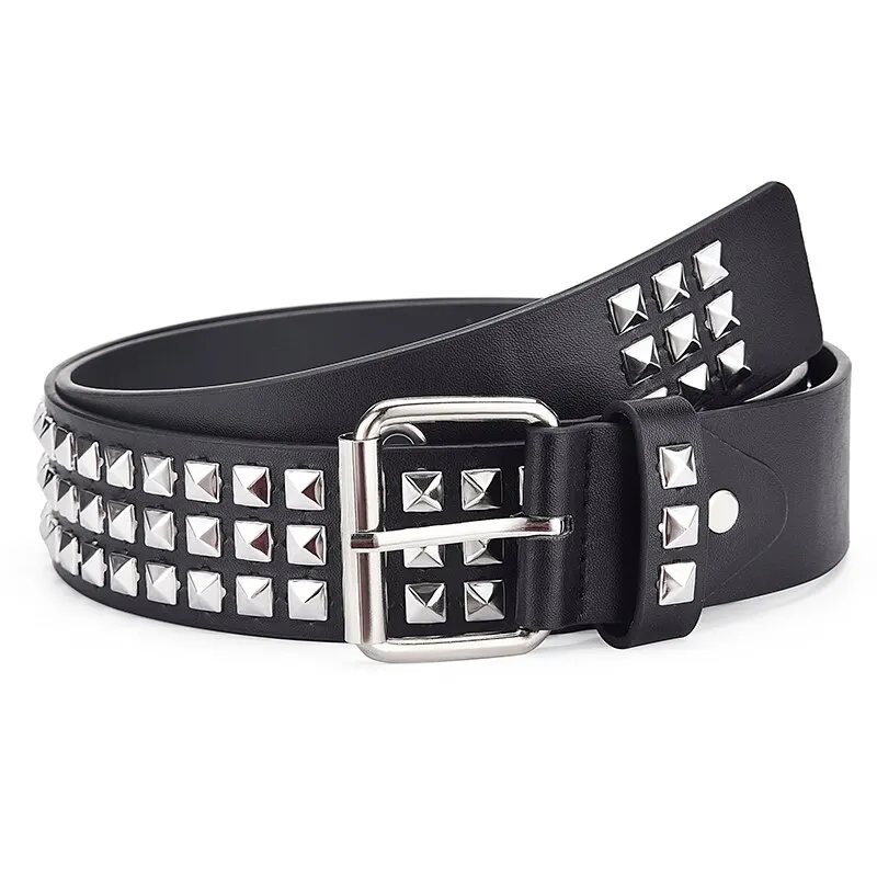 Fashion New Square Bead Rivet Belt Metal Pyramid Belt Men and Women Punk Hardware Jeans Belt Y2K Belt Designer Belt Women's Belt