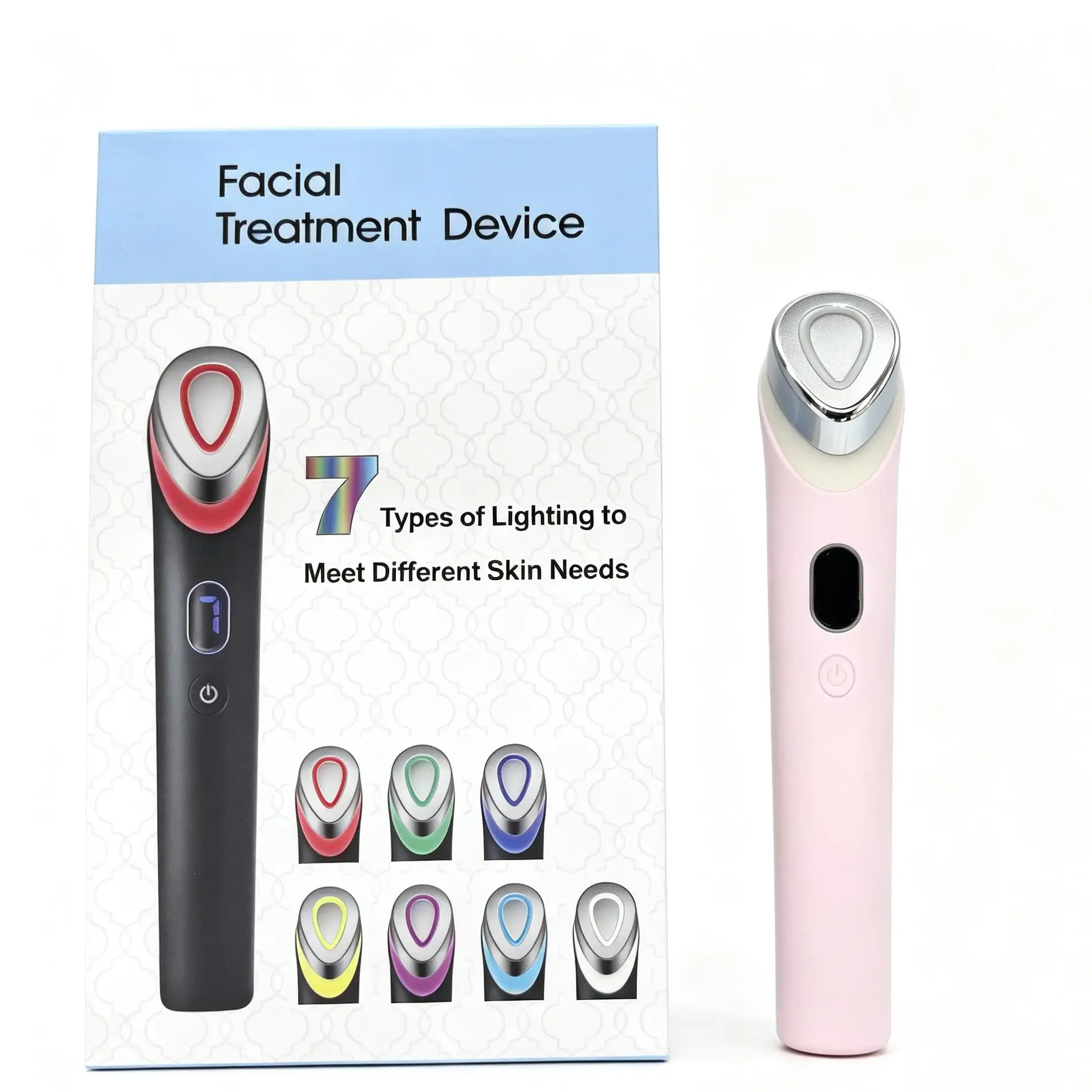 7-Color LED Facial Beauty Device Portable Skin Care Tool with Vibration Massage USB Rechargeable