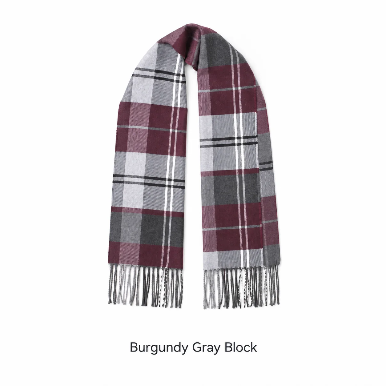 Men's Plaid Scarf with Fringed Ends, Long Rectangular Scarf for Coats and Jackets