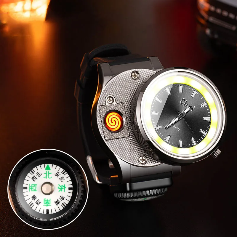 Watch-style USB lighter with compass and COB light