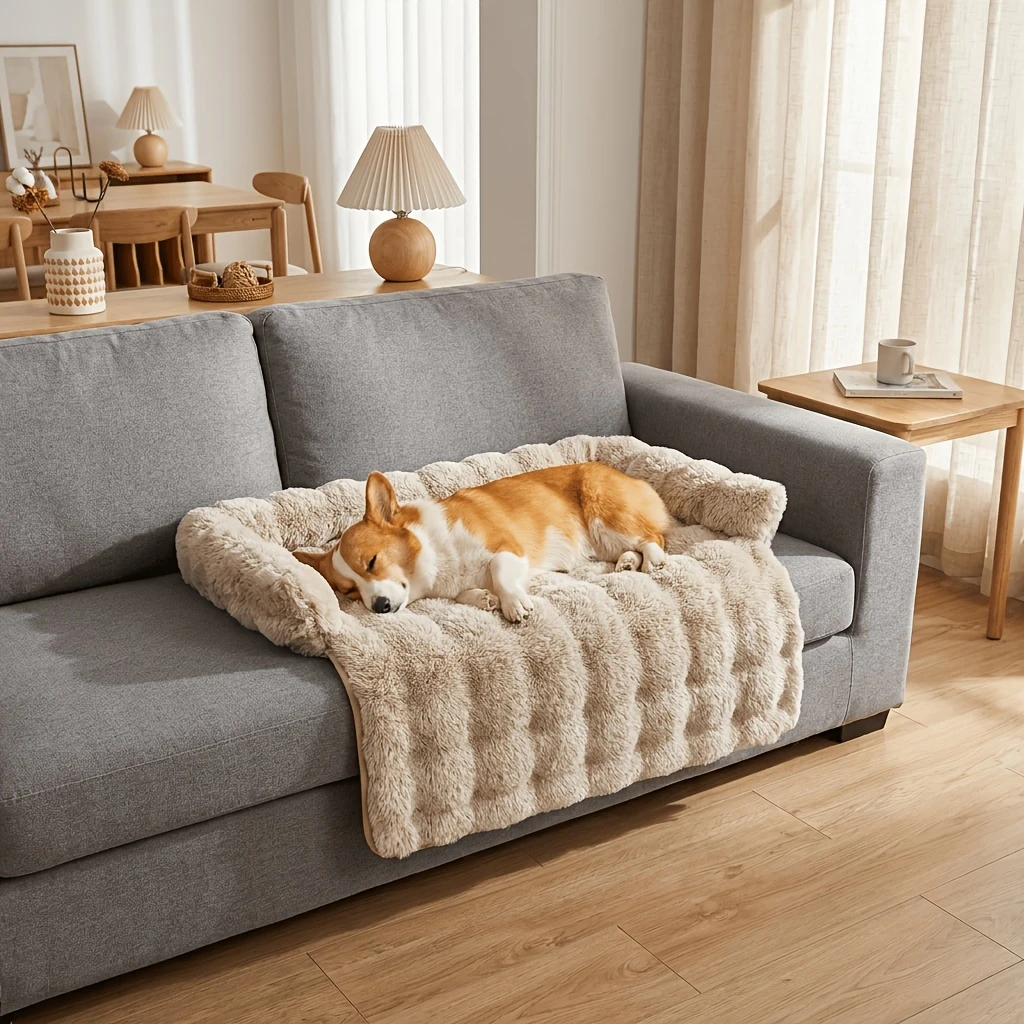‌Winter Fluffy Cloud Pet Sofa Cat Bed Dog Couch Cover Anti Slip Warm Pet Mat for Small Medium Large Dogs Cats Indoor Furniture