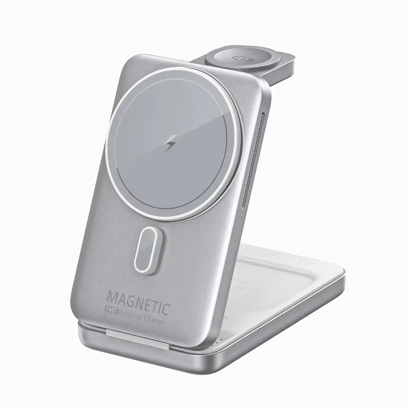 Foldable 3-in-1 magnetic wireless charger stand