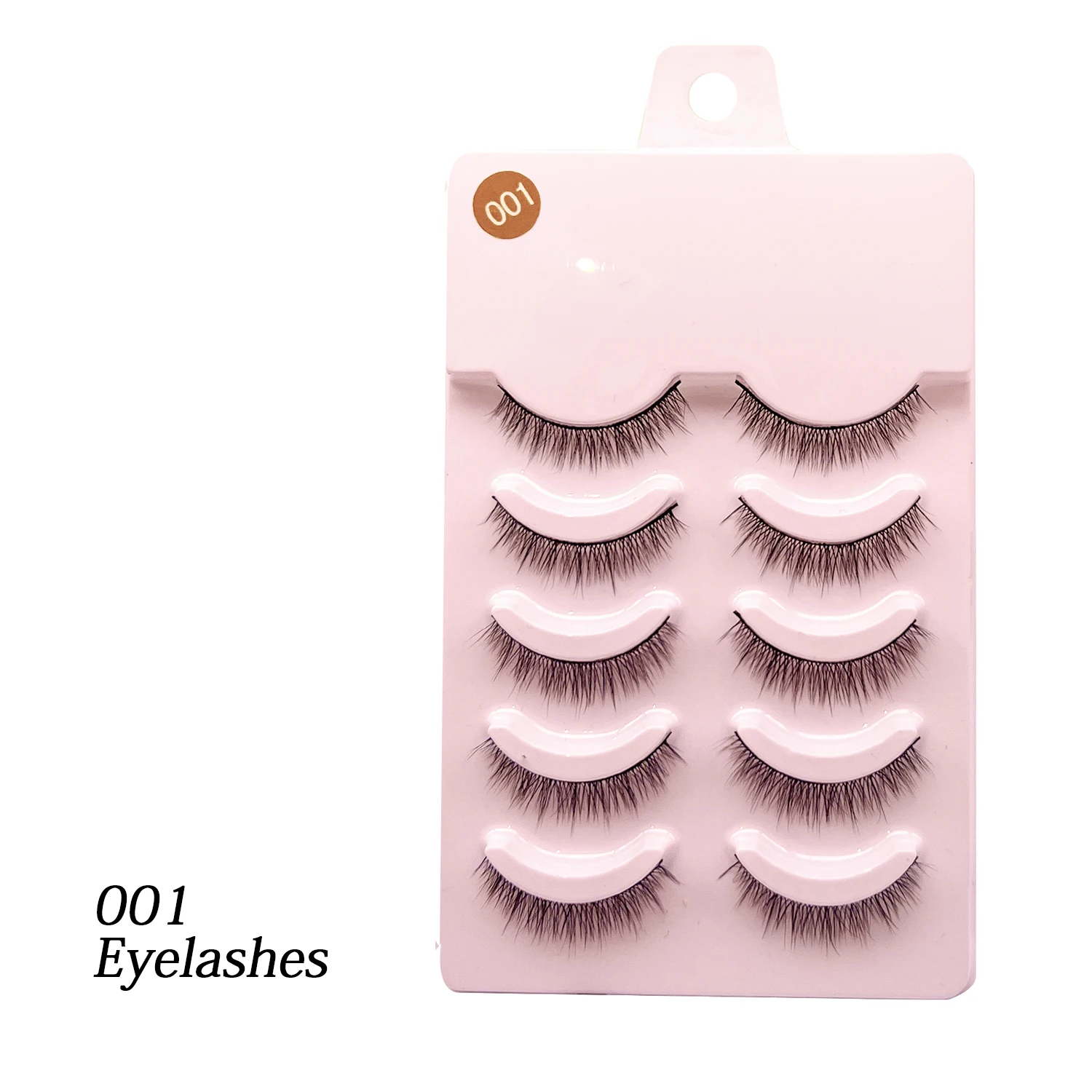 Five pairs of wispy tapered false eyelashes with black bands