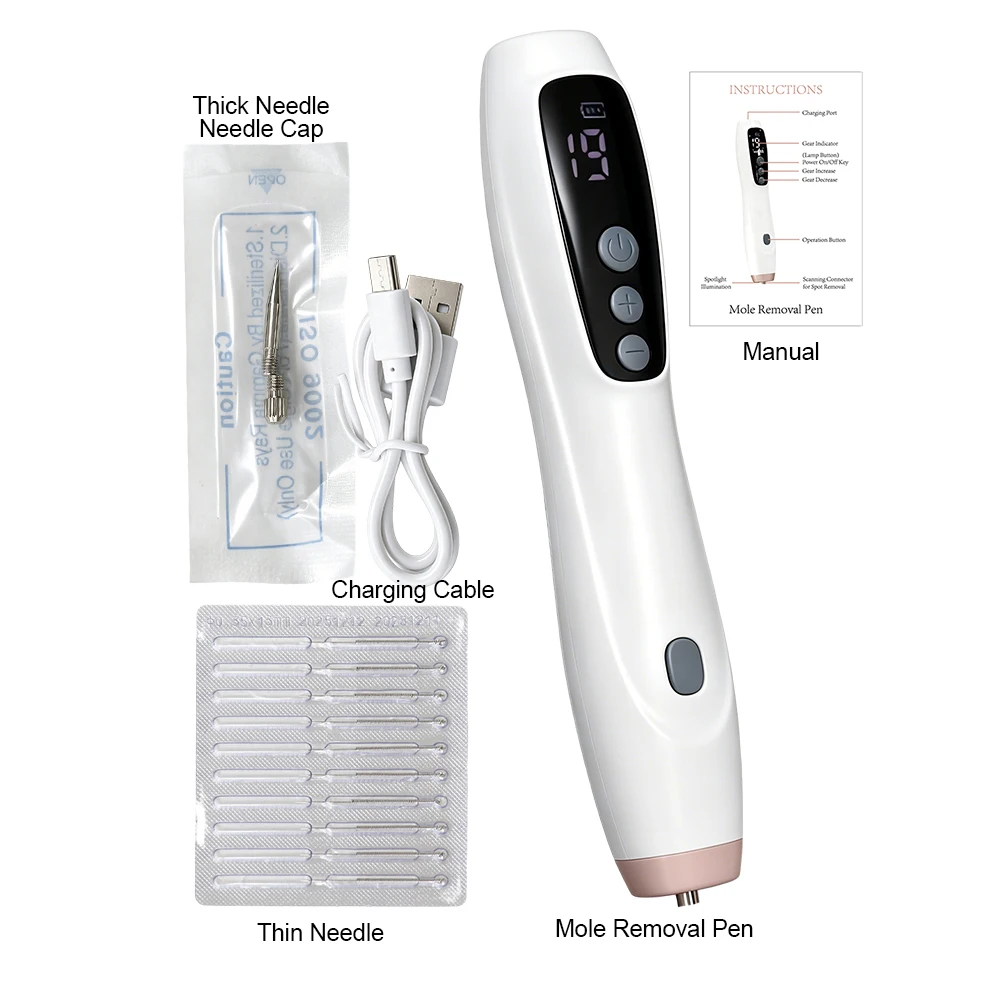 Electric Warts Removal Pen 19 Levels Adjustable Skin Dark Spot Freckle Tag Tattoo Removal Beauty Plasma Pen/Replacement Needles