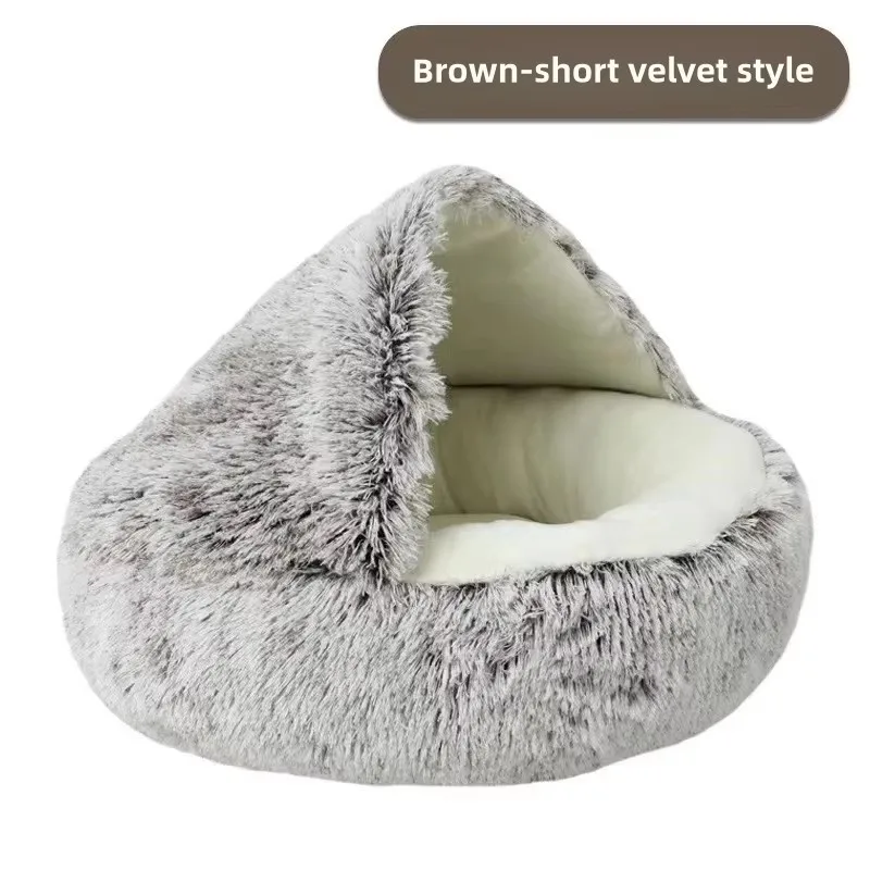 Winter Warmth Plush Cat Bed - Soft Semi-Enclosed Nest Featuring Fleece Interior for Pets