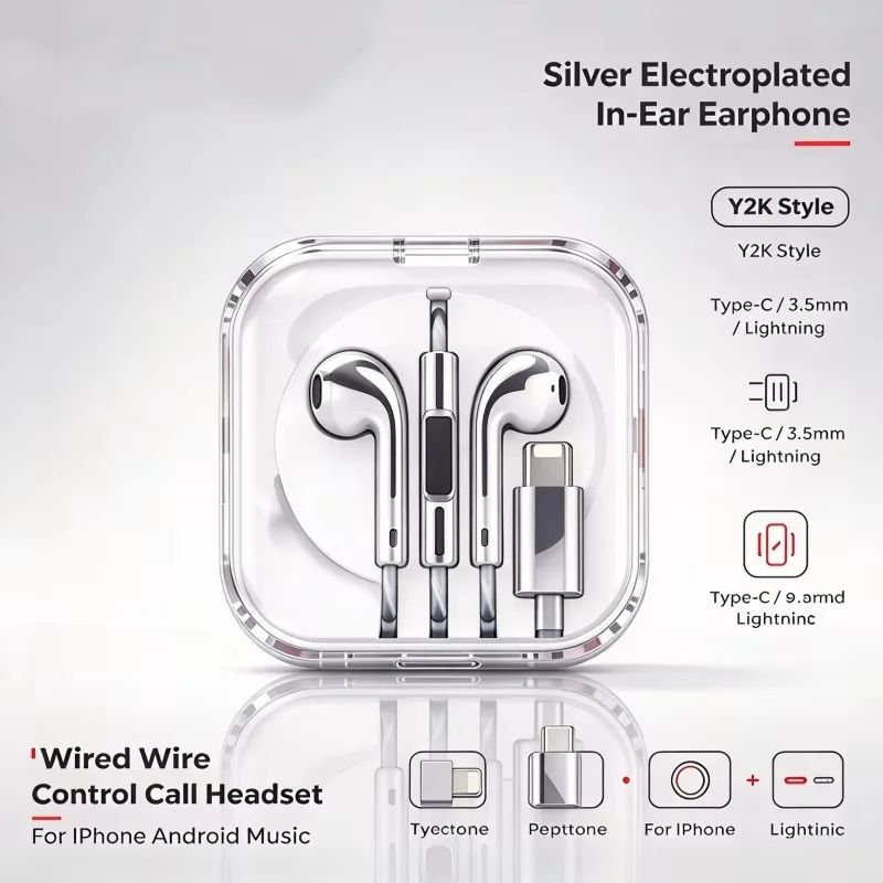 Y2K-style wired in-ear earphones with wire control