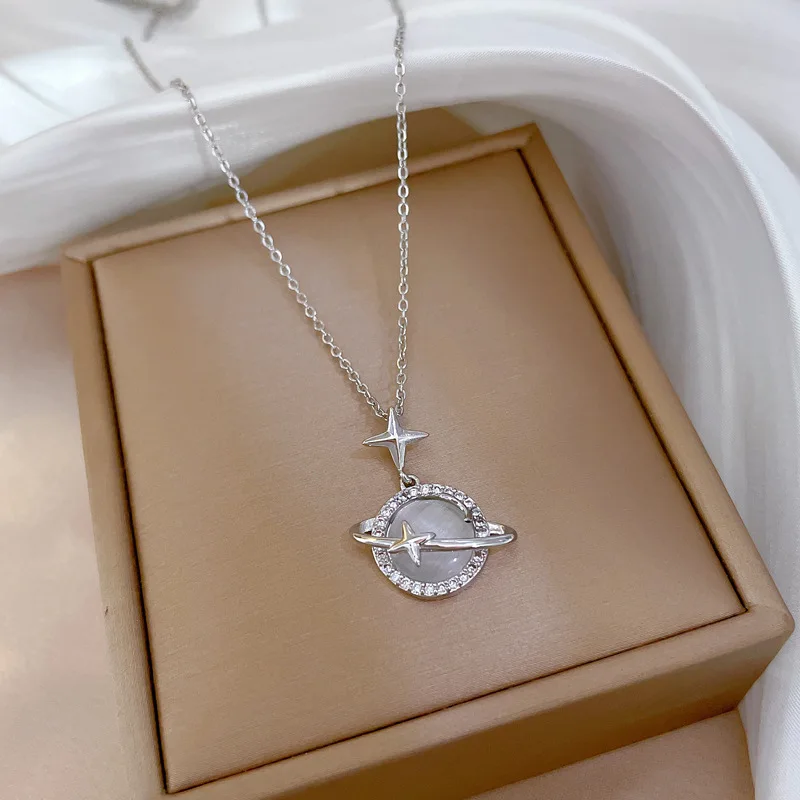 316L Stainless Steel Gold Color Opal Planet Star Pendant Necklace For Women Girl Elegant Star Saturn Jewelry Party Gift Dropship