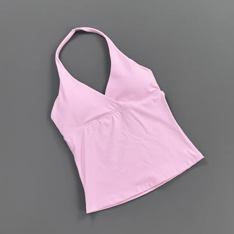 Histello Women Gym Halter Sports Tank Top Deep V Neck Padded Sleeveless Workout Crop Tank Fitness Yoga Camisole Activewear