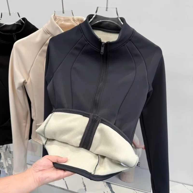 Women Sports Jacket Zip Fitness Yoga Shirt Workout Running Coats Warm Gym Long Sleeve Top Cardigan Slim Tight Jacket Activewear