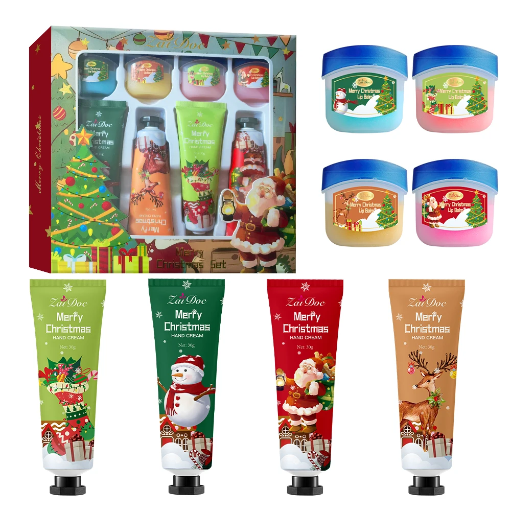 Eight-piece Christmas hand cream and lip mask set