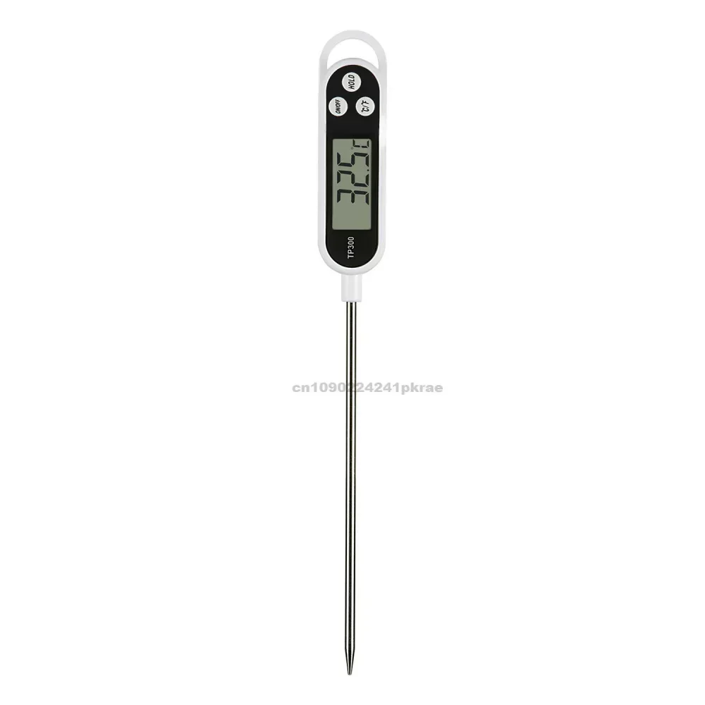 White digital kitchen thermometer with an LCD display