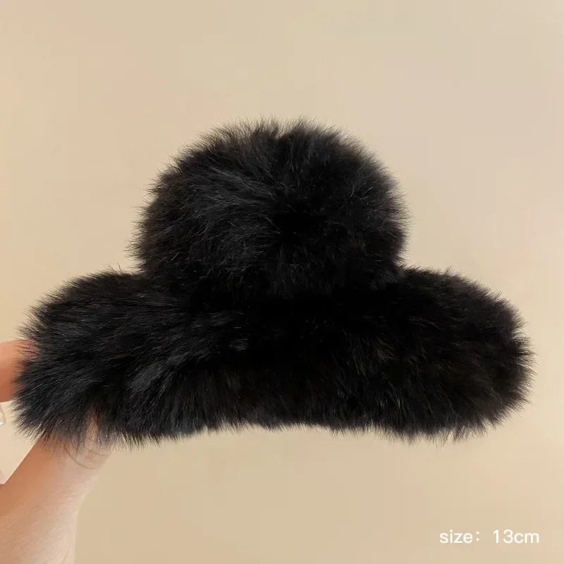 YHJ New Oversized Faux Fur Big Crab Hair Clip Girls Rabbit Hair Claw Clips Cute Plush Ponytail Barrettes Hair Accessories