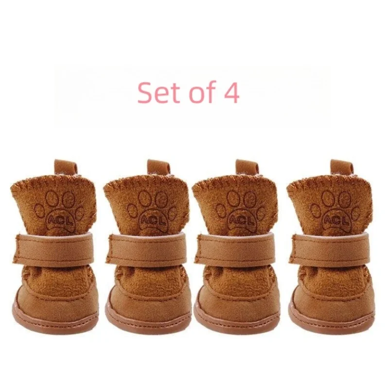 4Pcs Pet Snow Boots Thickened Plush Warm Cotton Non-slip Shoes Small Big Dog Sports Shoes Supplies Anti Fouling Won't Fall Off
