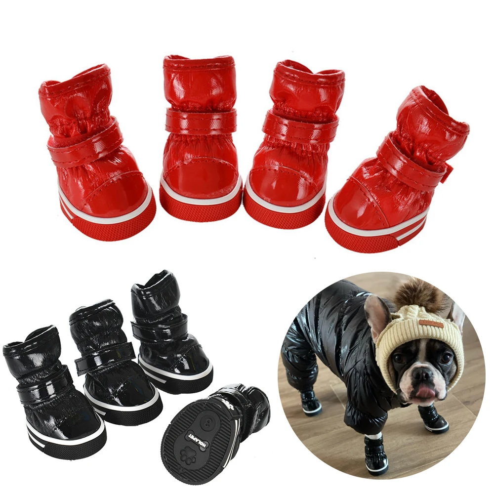 Winter Dog Shoes For Small Medium Dogs Cats Waterproof Non-slip Puppy Snow Boots Fleece Warm Chihuahua French Bulldog Pet Shoes