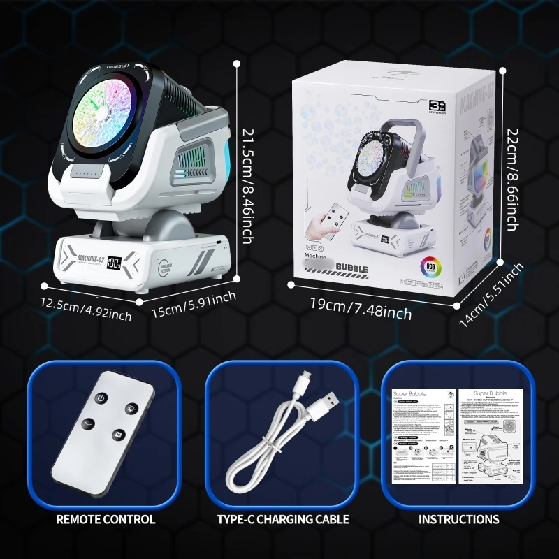 2025 Upgraded Version of the Bubble Machine with Remote Control, Automatic Rotation, and Rgb Lights, 1800Mah Rechargeable Battery, Type-C Charging, Suitable for Children, Weddings, Birthday Parties, and Outdoor Activities, Bubble Machine Does Not Include Bubble Liquid