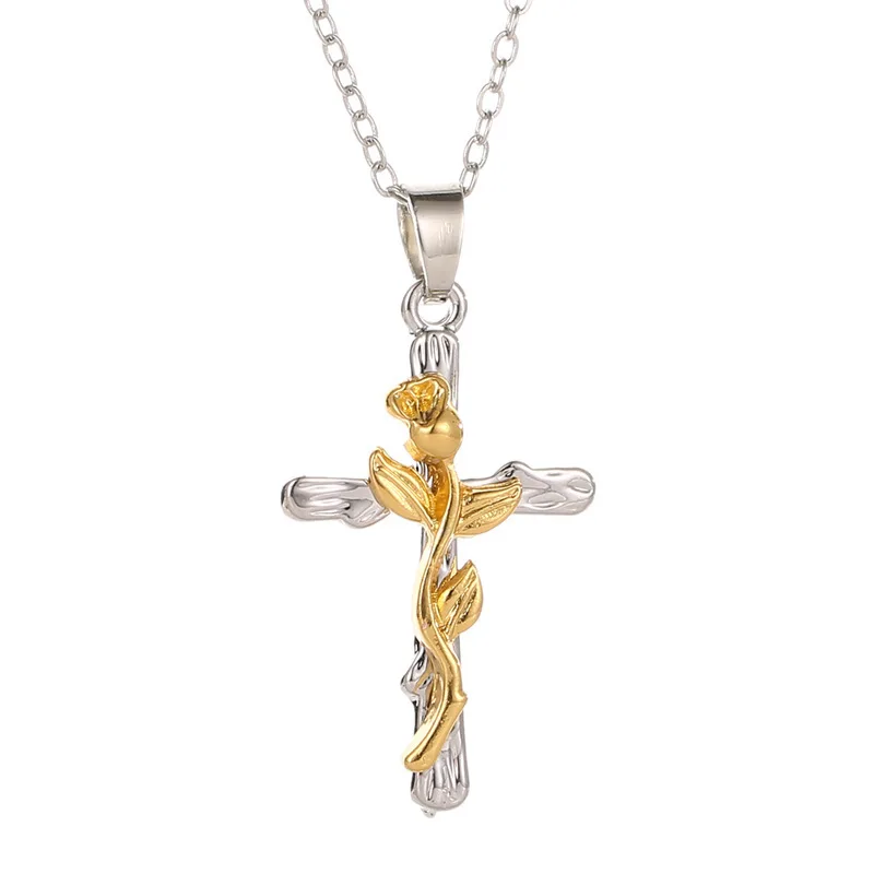 Fashion Gothic Pink Cross Necklace For Women Charm Y2K Red White Rhinestone Metal Choker Chain Trendy Unique Jewelry Gifts